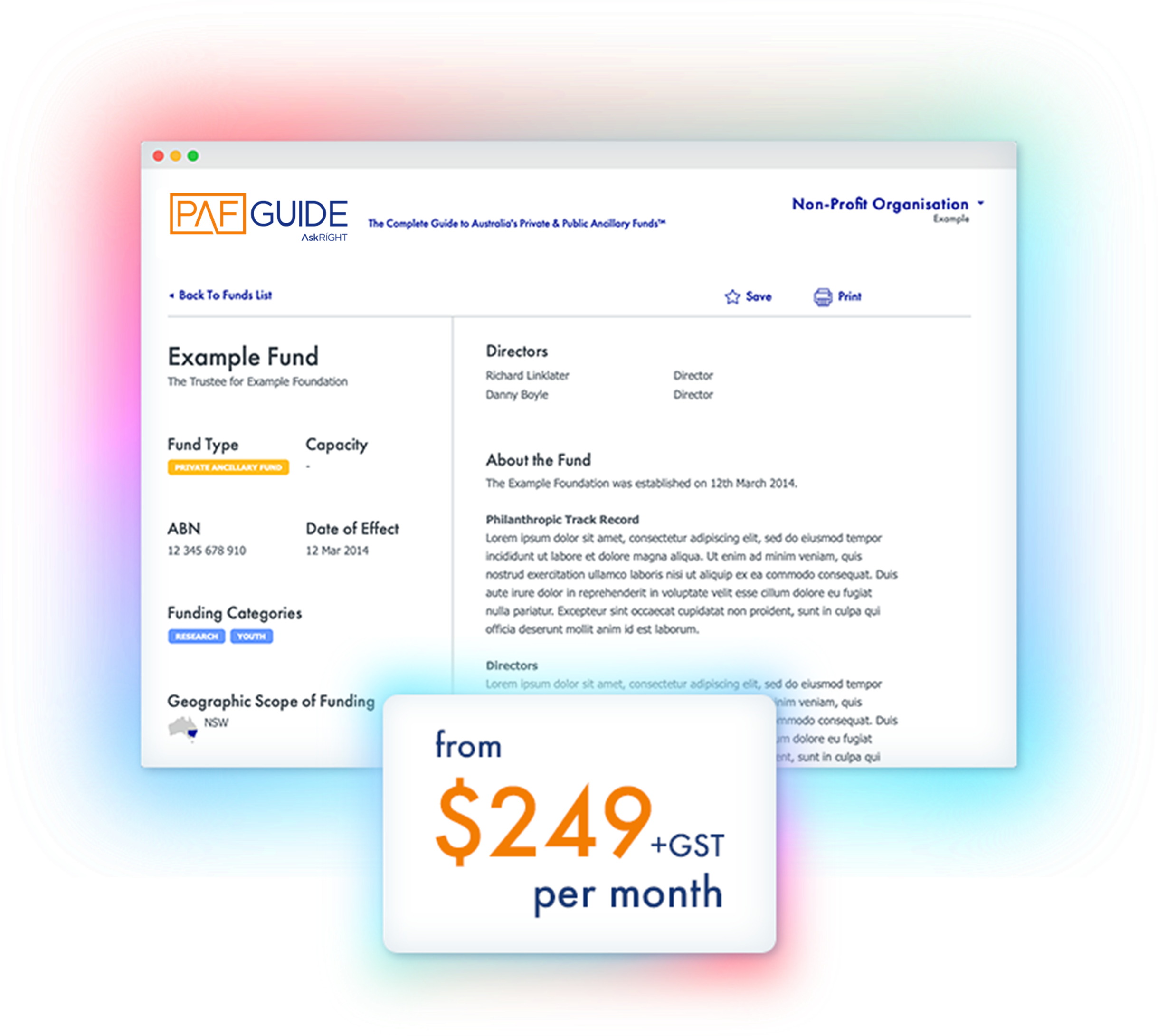 PAF Guide pricing - from $249 +GST per month